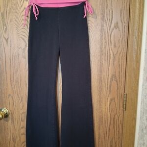 bebe Black Flare Pants with Pink Waistband